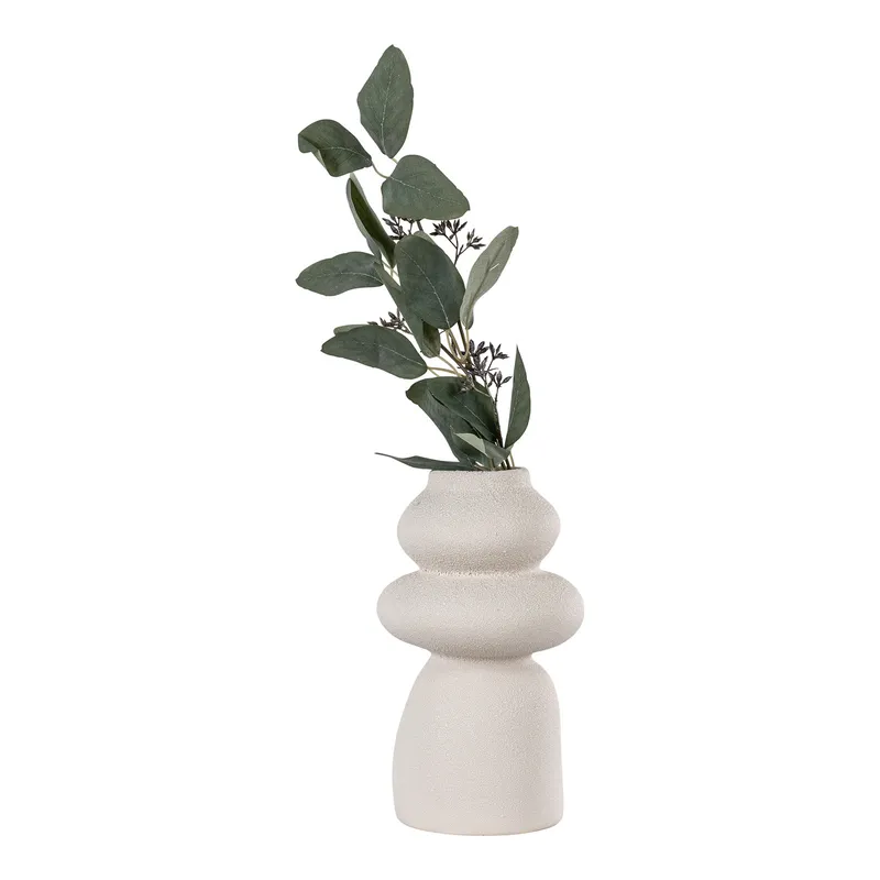 Wazon Ceramiczny MEBLIVA Z Kamiennymi Akcentami, Gres, Boho - Beżowy
