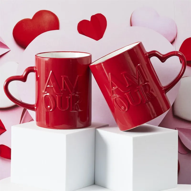 Zestaw 2 Kubków MEBLIVA Amour Ceramiczne 300ml - Czerwone
