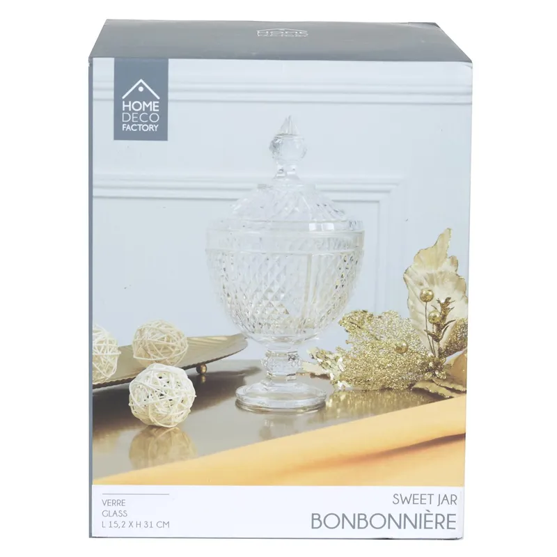 Szklana Bomboniera MEBLIVA Diamond 31cm, Glamour - Transparentna