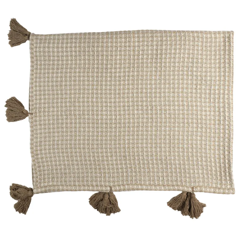 Koc MEBLIVA Honeycomb 120x150 cm, Miękki Pled Boho - Beżowy