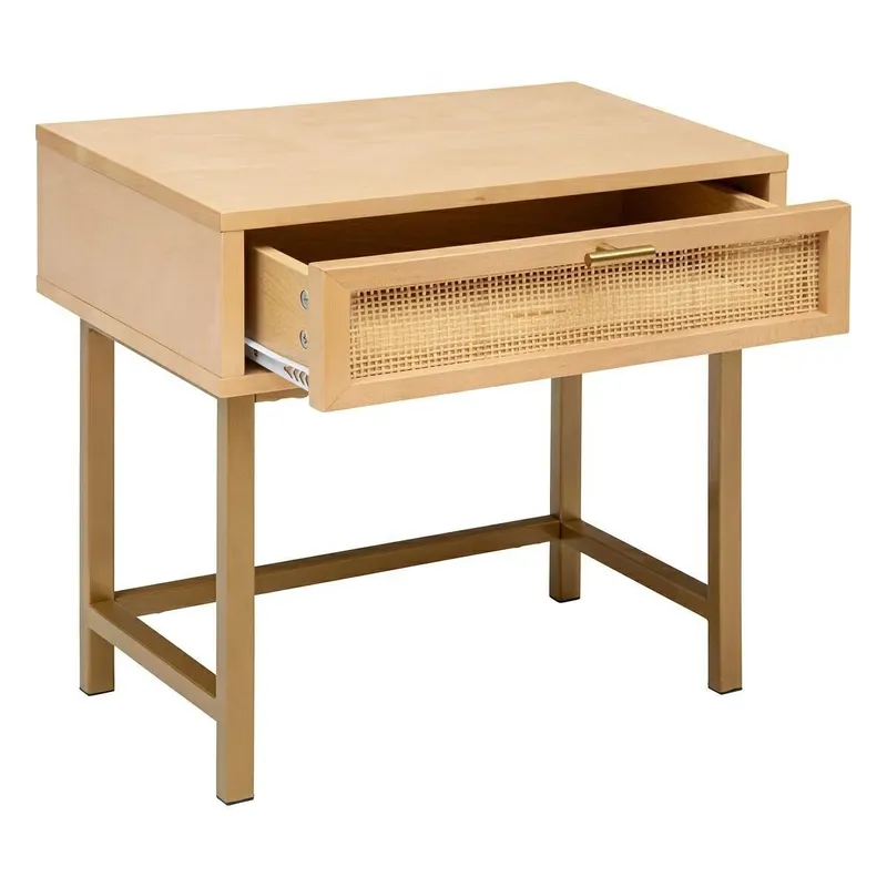 Szafka Nocna MEBLIVA Rayo Rattan - Boho, Złota Podstawa - Naturalny