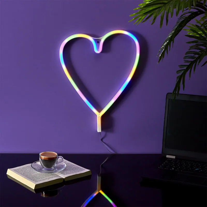 Lampka LED Neon Serce MEBLIVA - Nowoczesna Dekoracja Ścienna - Biały