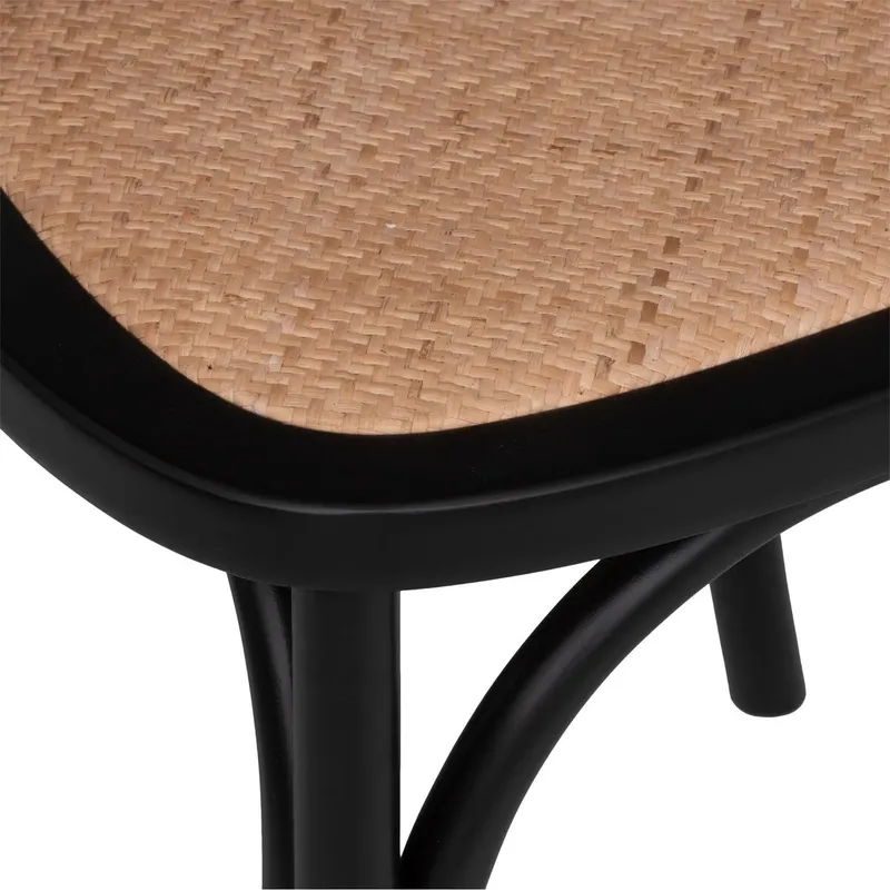 Krzesło MEBLIVA Isak Drewno Bukowe Rattan Vintage - Czarny
