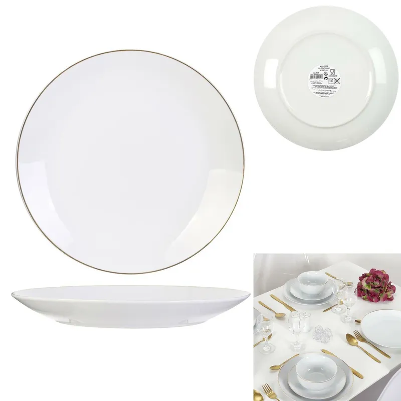 Talerz Obiadowy MEBLIVA Pearl Gold Ceramiczny 27cm - Biały