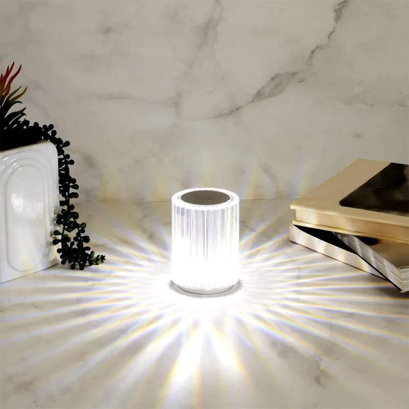 Lampka Stołowa MEBLIVA Cryształowa LED, 12 cm, Klasyczna - Biała