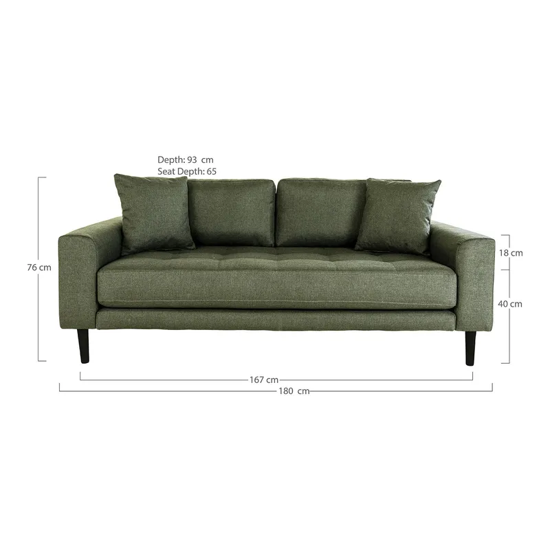 Sofa MEBLIVA Lido 180 cm, Drewno, Pianka Tapicerska - Zielona