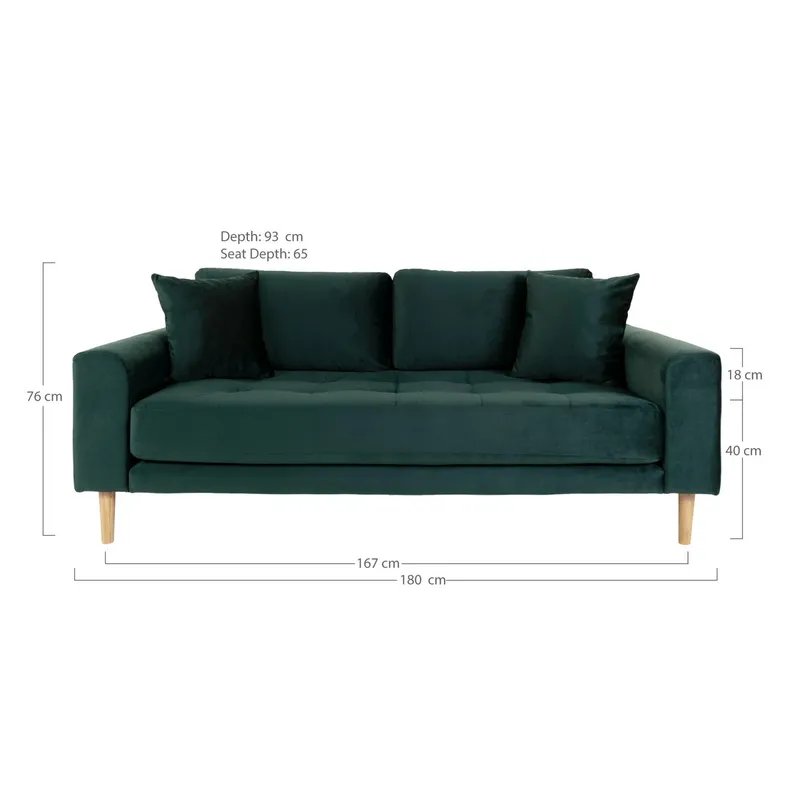 Sofa MEBLIVA Lido 180 cm, Aksamit, Skandynawska - Butelkowa Zieleń