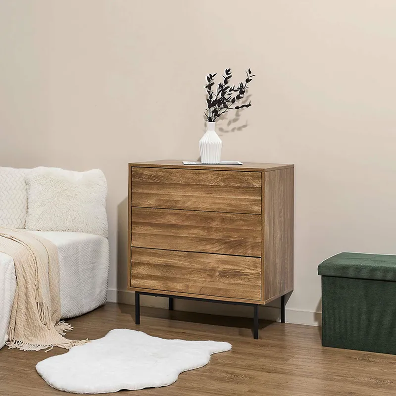 Komoda 3 Szuflady MEBLIVA Celia MDF Frezowana - Naturalny Dąb