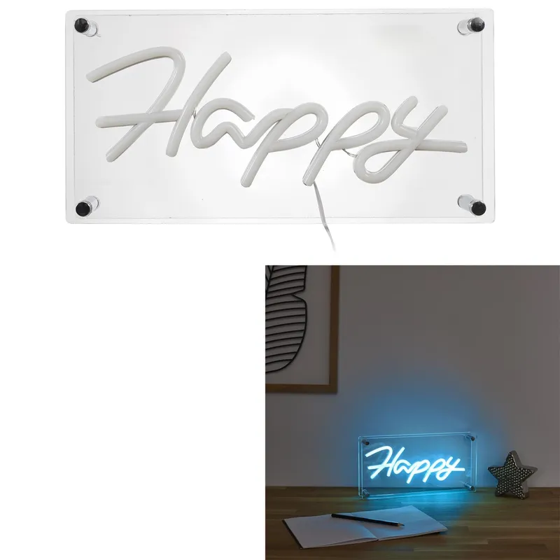 Lampka MEBLIVA Happy Neon LED - Dekoracyjna, Nowoczesny Napis