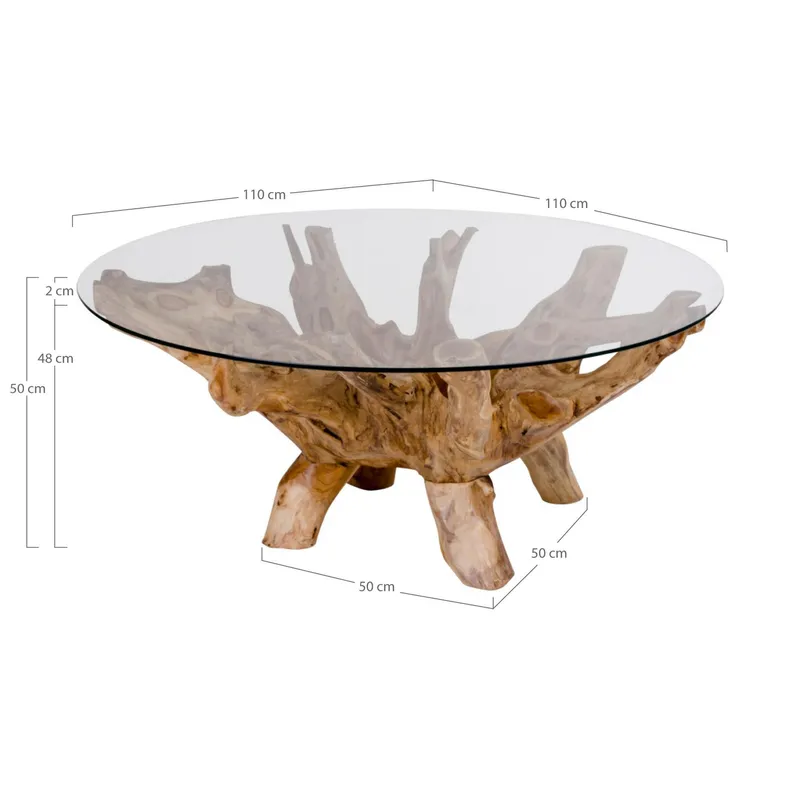 Stolik Kawowy MEBLIVA Amazonas 110cm Okrągły Szkło Drewno - Naturalny