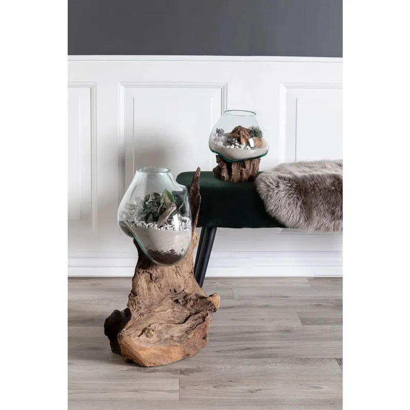 Szklana Dekoracja MEBLIVA Ogród W Kropli, 20 cm - Naturalny
