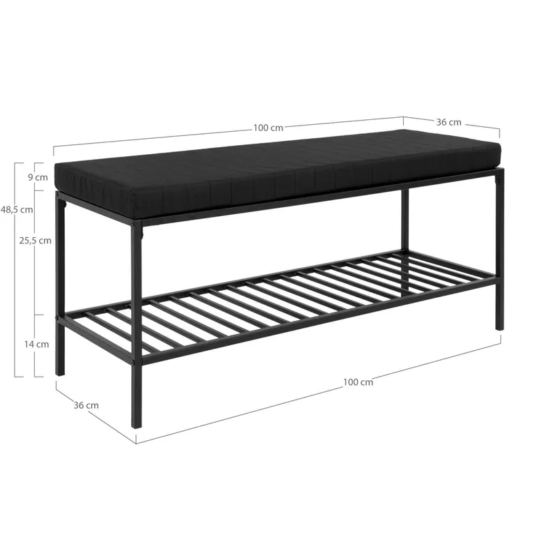 Ławka Vita MEBLIVA, Pianka Tapicerska, 100 cm - Czarny