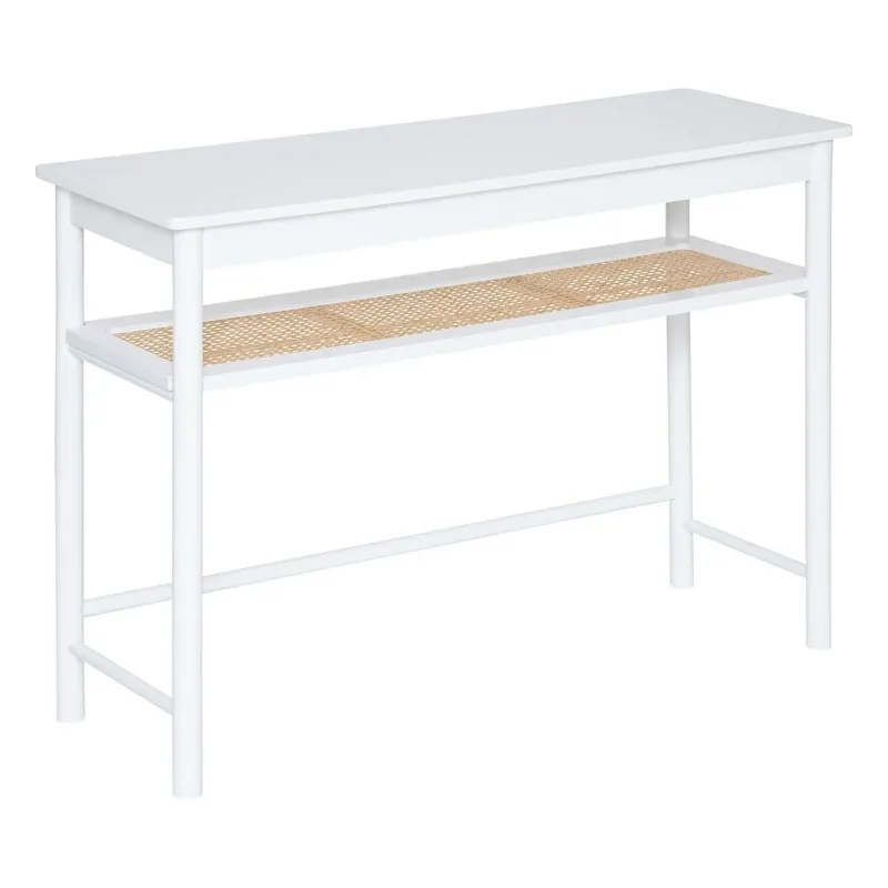 Konsola MEBLIVA Cabras, Białe Drewno/Wiklina, 110 cm - Biały