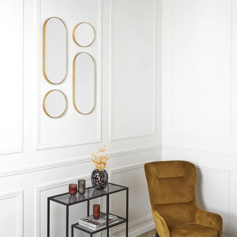 Zestaw 4 Luster MEBLIVA Deco Round, Okrągłe I Owalne, Glamour - Złoty