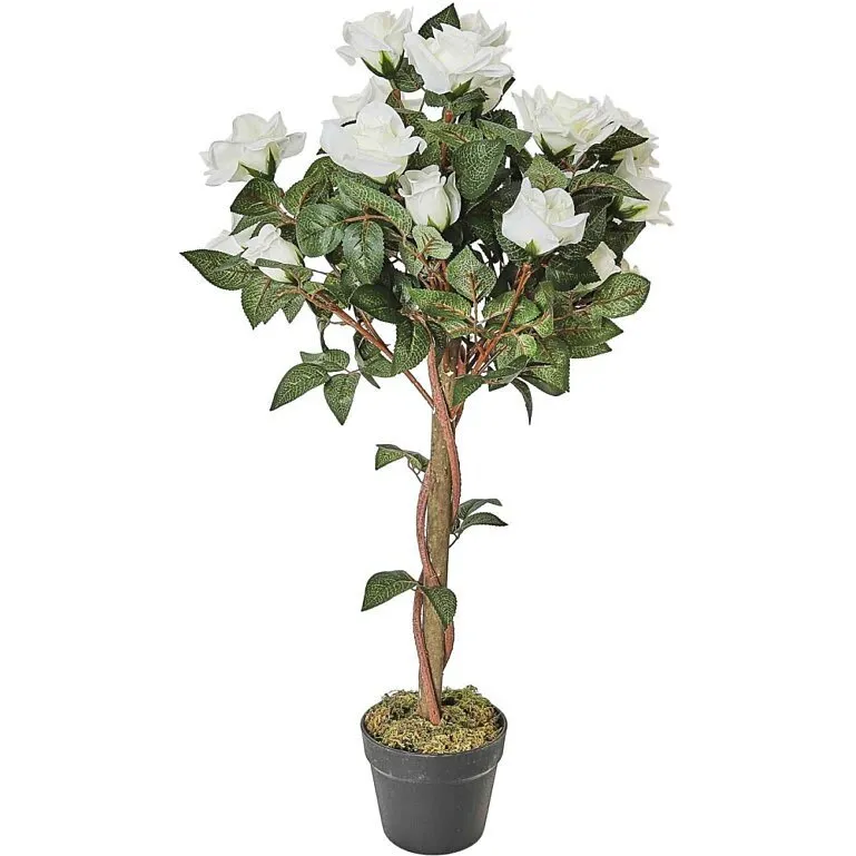 Sztuczna Roślina MEBLIVA Róża 90cm, Tworzywo Sztuczne - Zielony