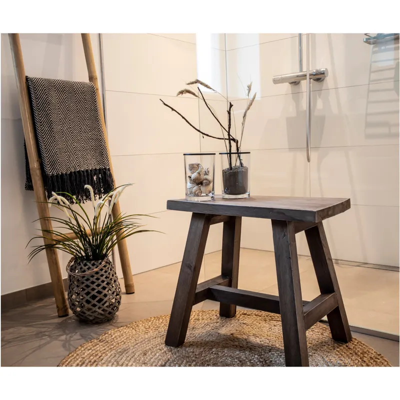 Stołek MEBLIVA Barcelona Tekowy Naturalny, Skandynawski, 45 cm - Drewno