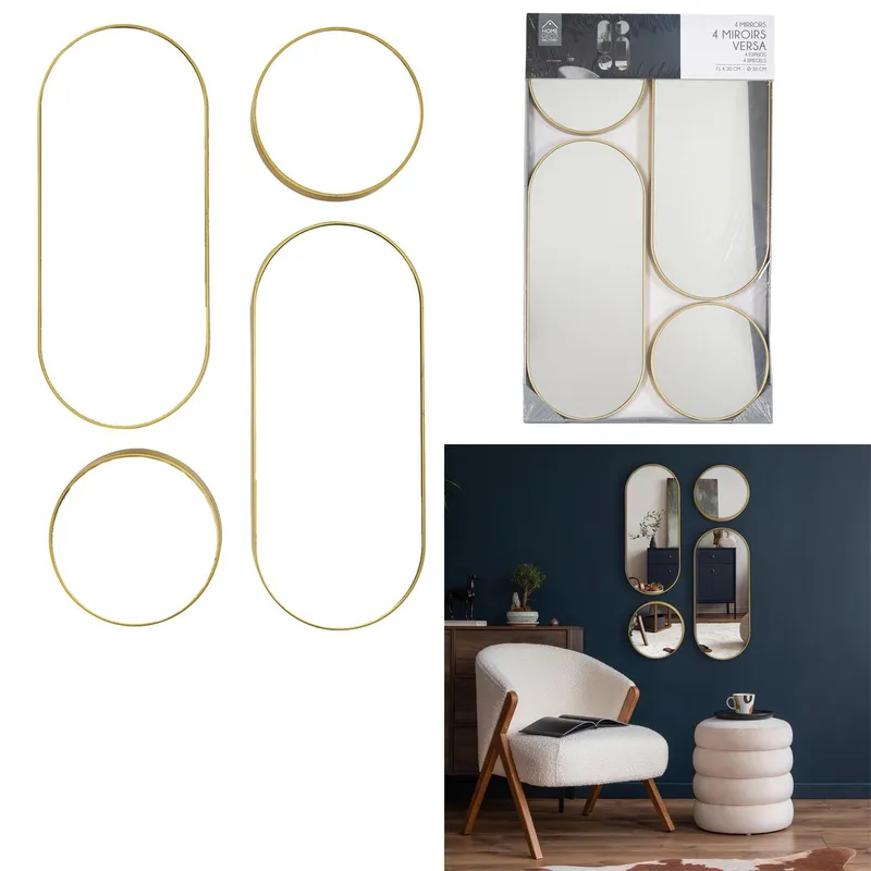 Zestaw 4 Luster MEBLIVA Deco Round, Okrągłe I Owalne, Glamour - Złoty