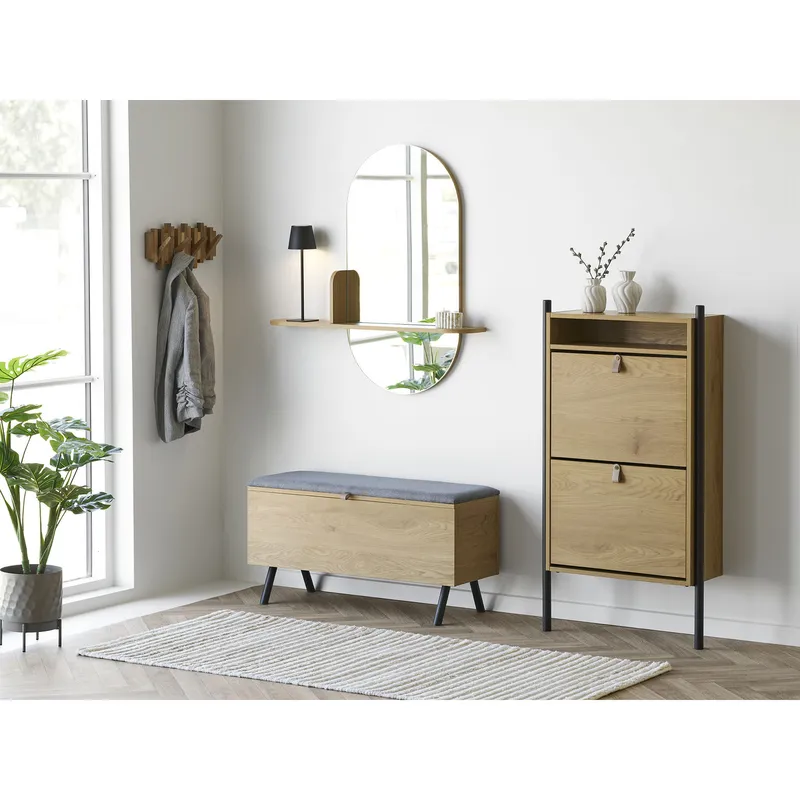Lustro Barco MEBLIVA Z Półką Owalne 92x94,5 cm - Naturalny