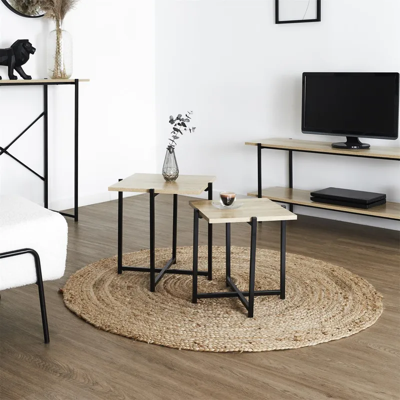 Zestaw 2 Stolików Kawowych MEBLIVA Loka MDF Nowoczesny - Naturalny