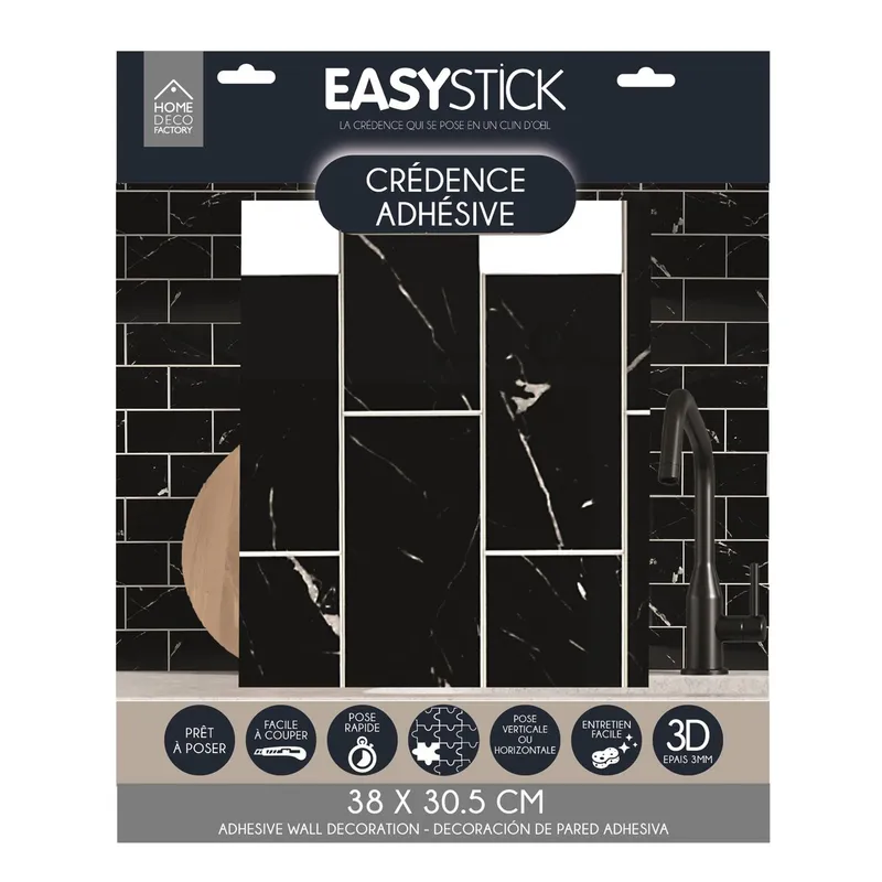 Panel Winylowy Samoprzylepny MEBLIVA Easy Stick, Czarny Marmur - 30,5x38 cm
