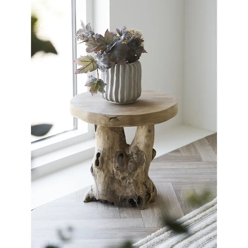 Stolik Kawowy MEBLIVA Palena Drewno Tekowe 40 cm - Naturalny