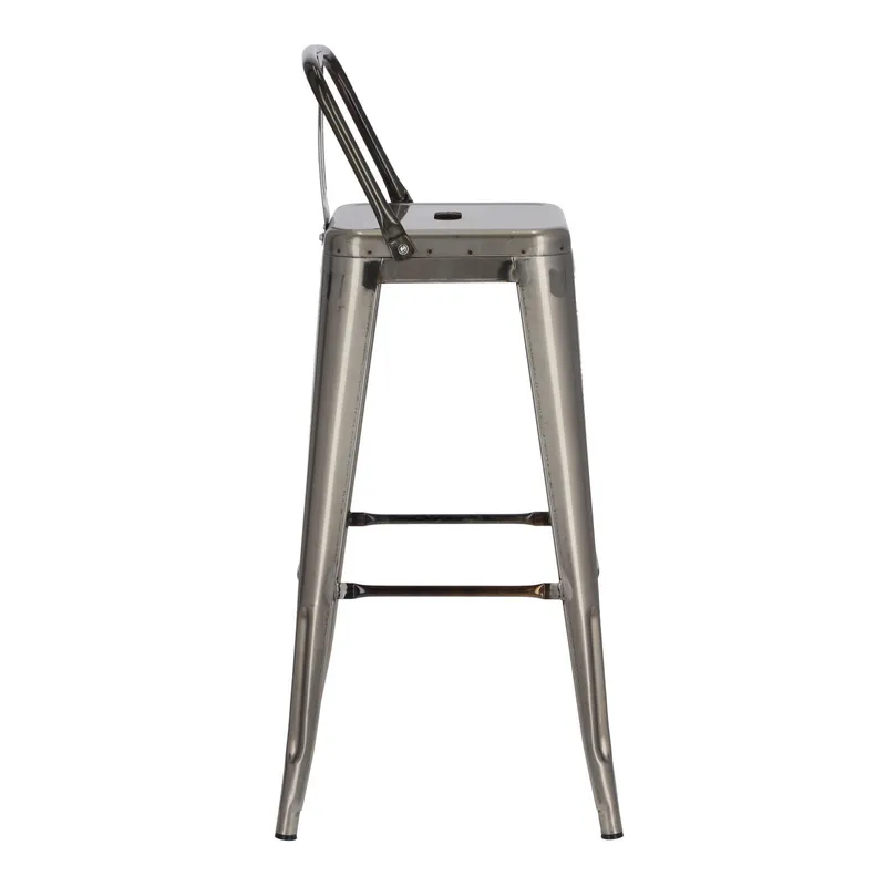Hoker Barowy MEBLIVA Paris Back 75 cm Metalowy Z Oparciem - Srebrny