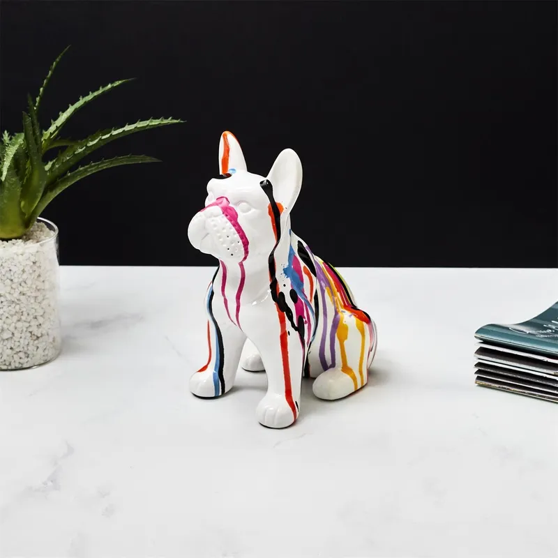 Figurka Buldog Francuski MEBLIVA Ceramika 20 cm - Biały Multikolor