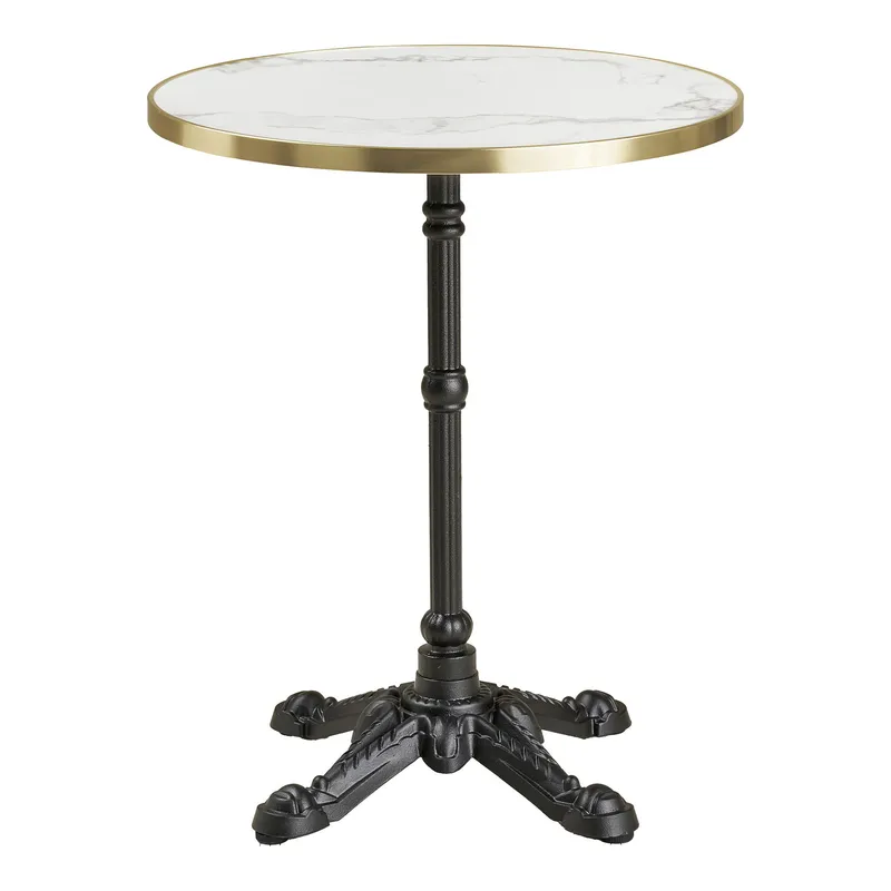 Stół Bistro MEBLIVA Okrągły 60 cm, Marmur Ze Złotą Krawędzią - Biały