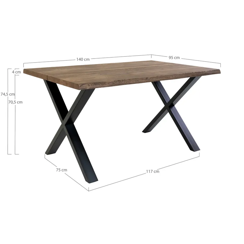 Stół MEBLIVA Toulon Drewno Dębowe Dymiony 95x140 cm - Czarny