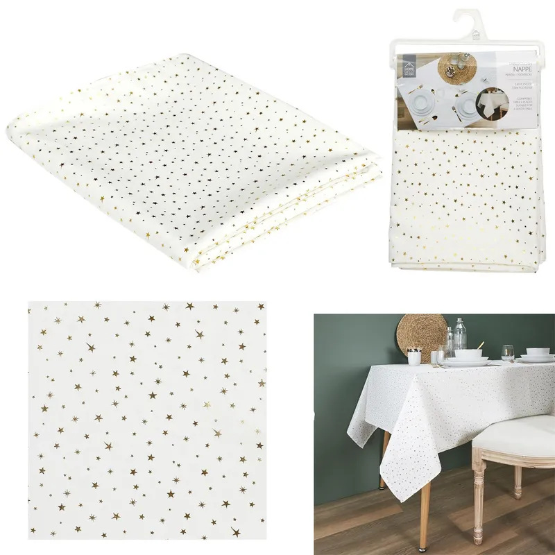 Obrus MEBLIVA Star Dore 140x250 cm Nowoczesny - Biały Ze Złotem
