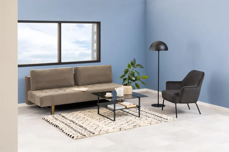 Sofa Rozkładana MEBLIVA Blain, Drewno Kauczukowe, Nowoczesna - Beżowa