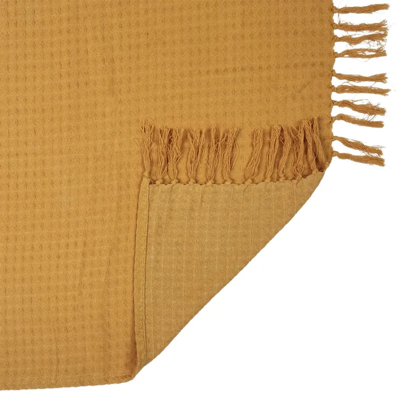 Pled MEBLIVA Waffle Bawełniany 160x130 cm - Żółty