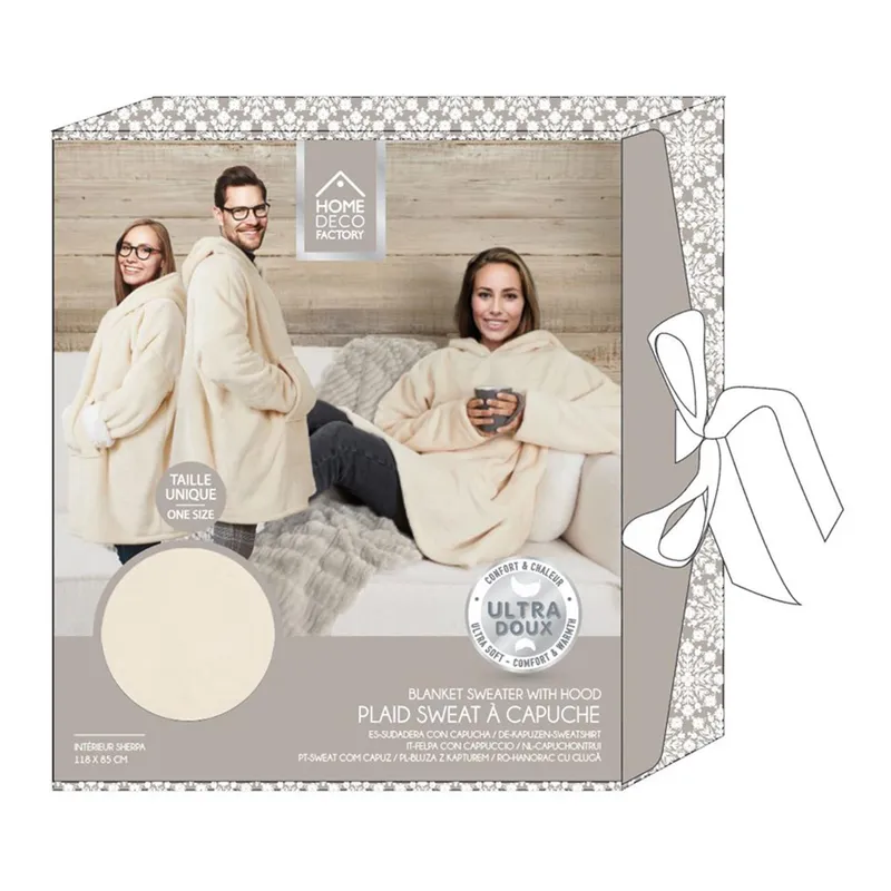 Bluza Ocieplana MEBLIVA Snuddie Z Kieszenią 120x80 cm - Beżowa