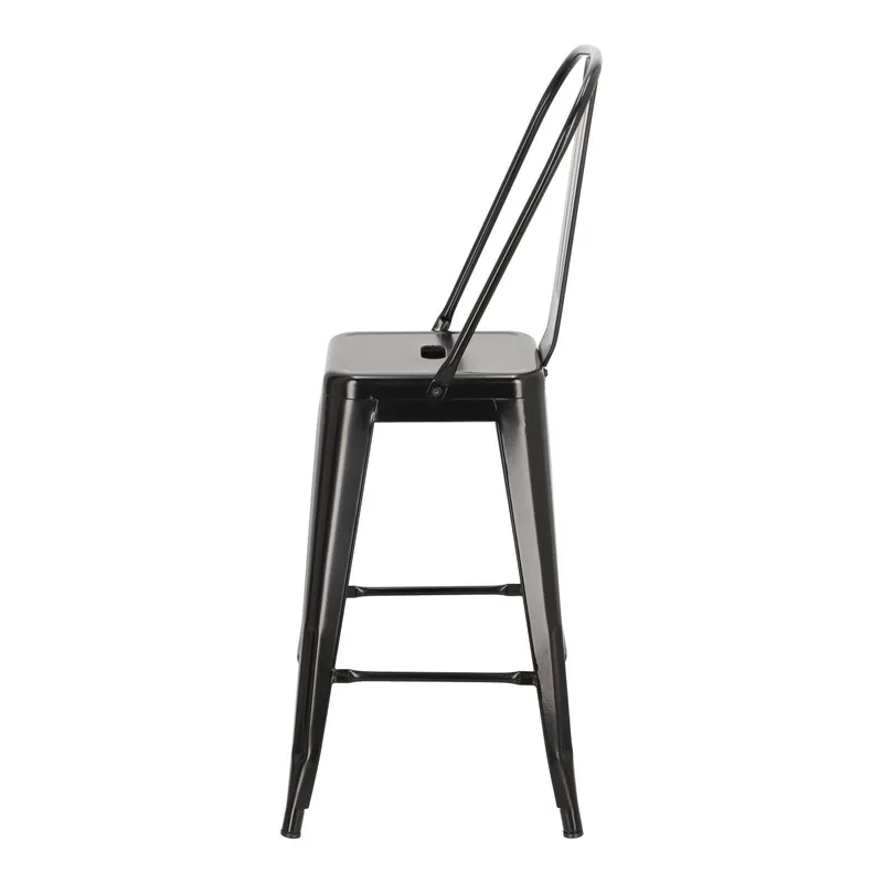 Hoker Barowy MEBLIVA Paris Back 66cm, Metal Industrialny - Czarny