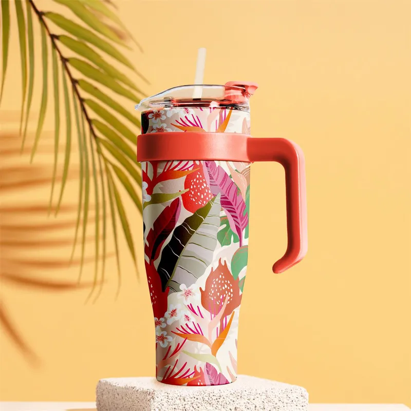 Kubek Termiczny MEBLIVA Miami Tropical Stal Nierdzewna - Pomarańczowy