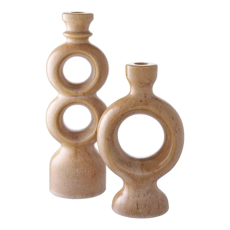 Świecznik Ceramiczny MEBLIVA - Ceramika, Styl Boho - Brązowy