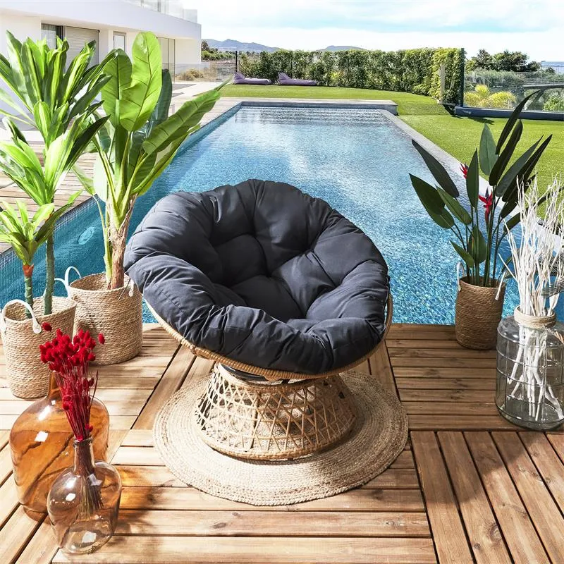 Fotel MEBLIVA Cancun Obrotowy Boho, Tkanina - Czarny
