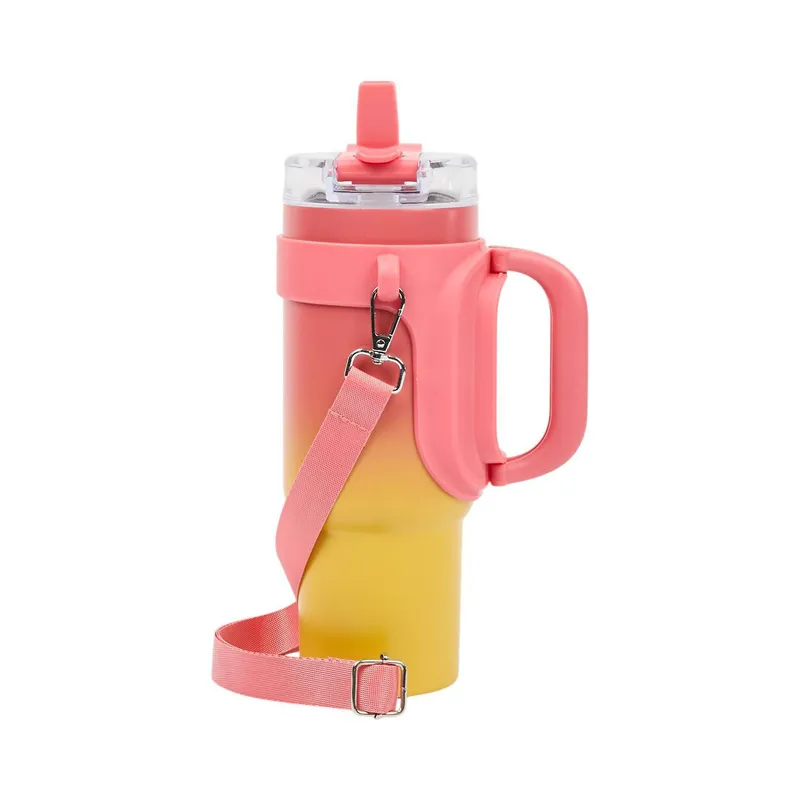 Kubek Termiczny Podróżny MEBLIVA Malibu, Pojemność 900 ml - Różowo-Żółty