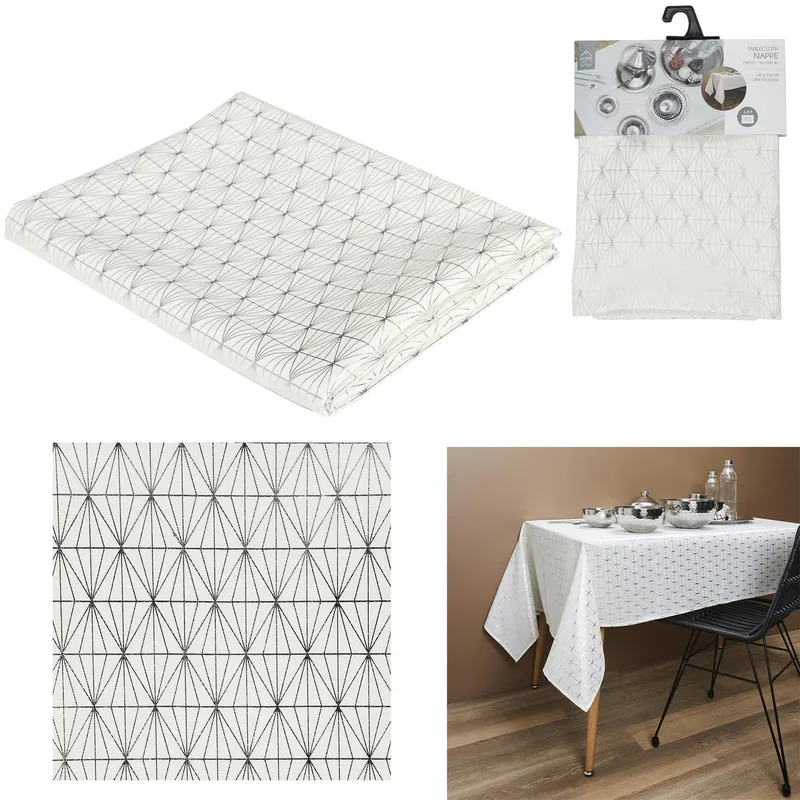 Obrus MEBLIVA Geometric Dore 140x250cm, 100% Poliester - Biały/Srebrny