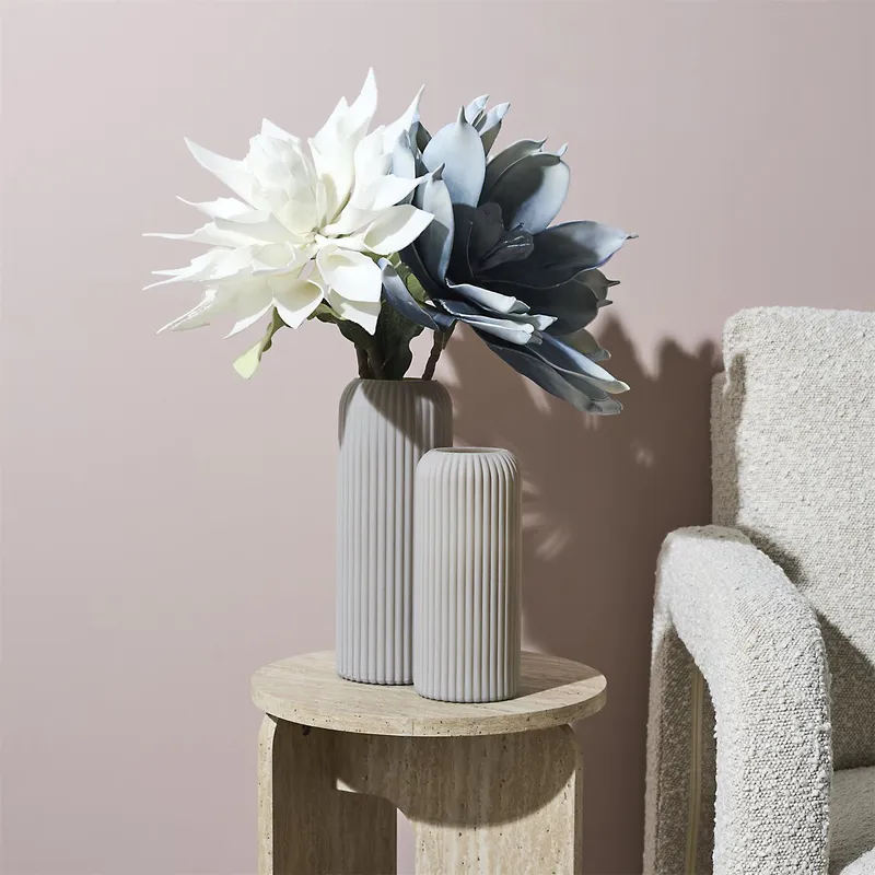 Wazon Terra MEBLIVA Szklany Ryflowany Cylindryczny 25 cm - Szary