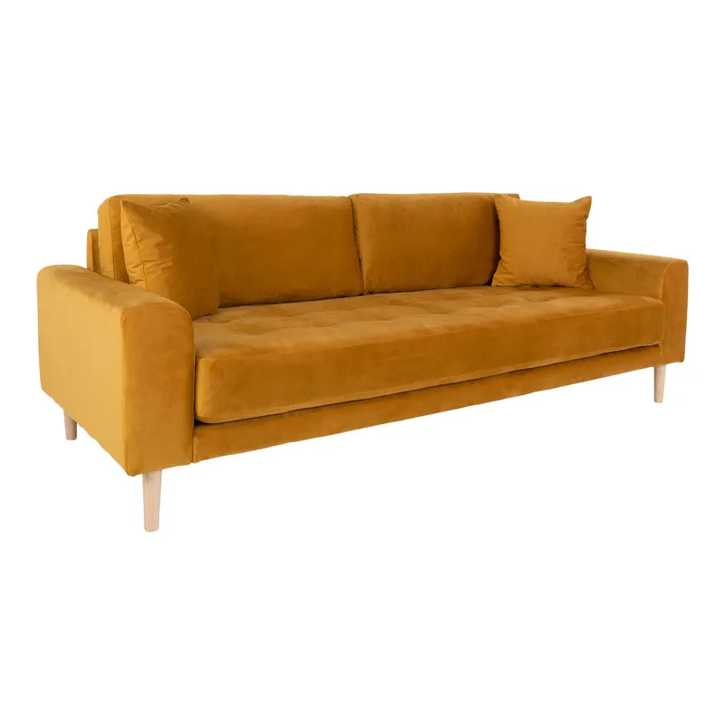 Sofa MEBLIVA Lido 3-OSOBOWA, Aksamit, Naturalne Nogi - Żółta