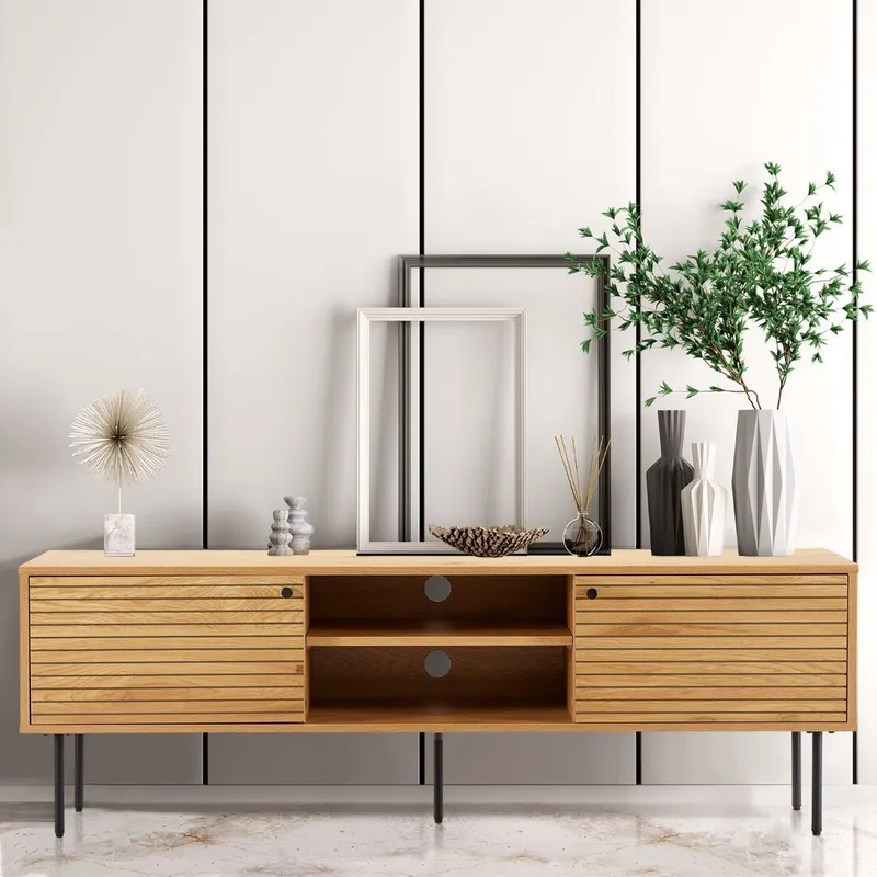Szafka RTV MEBLIVA Lattes 150 cm, Drewno I Metal, Naturalne Drewno
