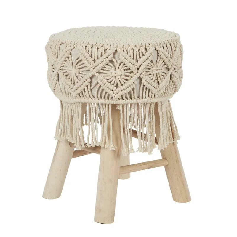 Taboret MEBLIVA Boho Pleciony Drewniany Skandynawski - Beżowy