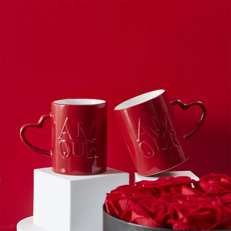 Zestaw 2 Kubków MEBLIVA Amour Ceramiczne 300ml - Czerwone