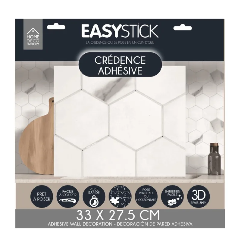 Panele Samoprzylepne MEBLIVA Easy Stick Heksagon, PCV - Biały Marmur