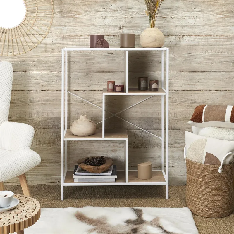 Regał MEBLIVA Rack M, Metal I MDF, Nowoczesny - Biały