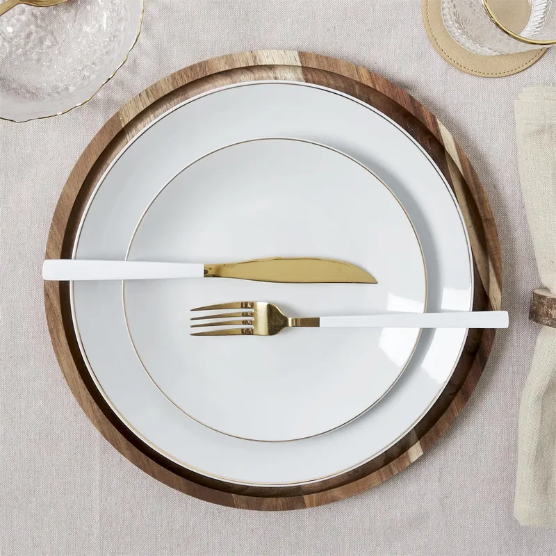 Talerz Obiadowy MEBLIVA Pearl Gold Ceramika 20cm - Biały