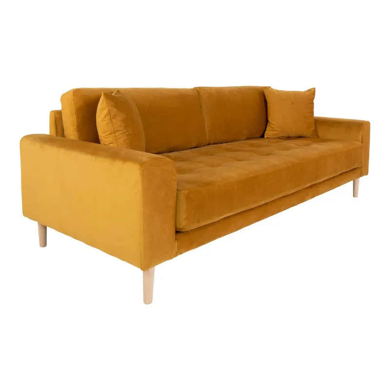 Sofa MEBLIVA Lido 3-OSOBOWA, Aksamit, Naturalne Nogi - Żółta