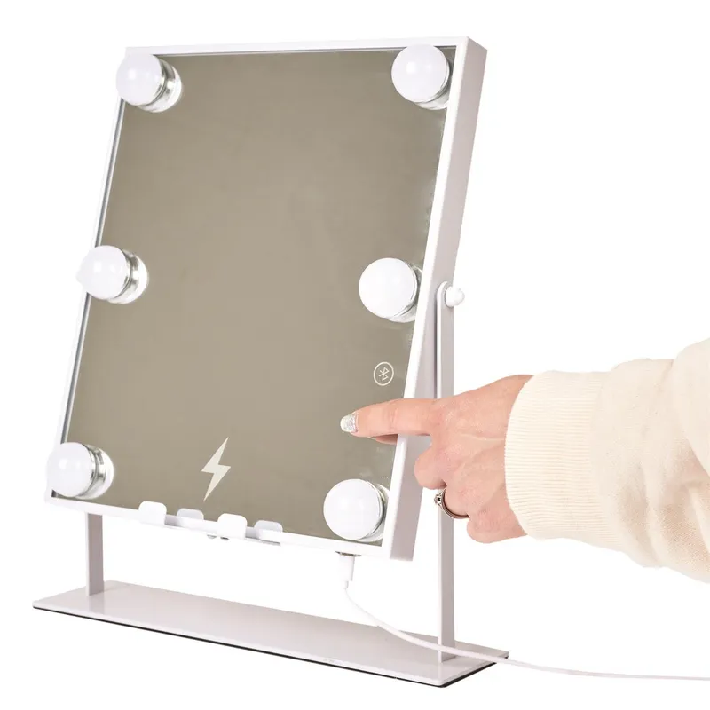 Lustro LED MEBLIVA Z Głośnikiem I Ładowarką, Metal Biały - 36,7 cm