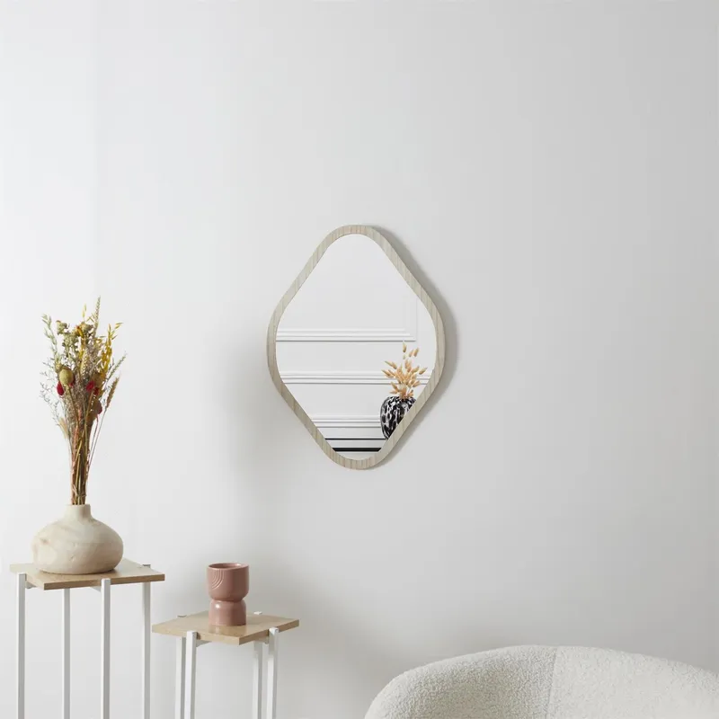 Lustro Diamond MEBLIVA Drewniana Rama Boho - Lustrzany